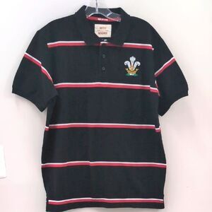 Rugby Heritage Wales Black With Red Stripes Polo Shirt Sz L